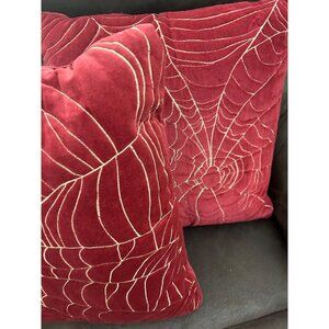 Spiderweb Embroidered Red Velvet Throw Pillow 18" X 18" Square Accent Cushion x2